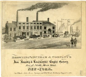 A Brownings & Dunham & Companys vasöntödéje és mozdonygyára, a North Moore Street végén, New York