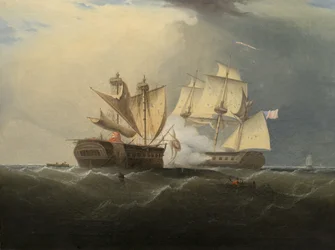 H.M.S. elfogása Macedón az Egyesült Államok Fregattja, Thomas Birch nyomán, 1813