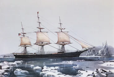 Clipper Ship Red Jacket a jégben a Horn-foknál, amikor Ausztráliából Liverpoolba utazik, kiadó: Currier und Ives, 1854