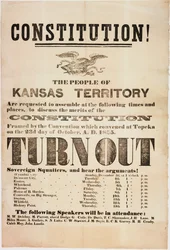 Alkotmány! A Kansas Territory lakosságát felkérik, hogy gyűljenek össze..., nyomta: E. C. K. Garvey & Co., 1855. október 23.