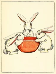 Flopsy, Mopsy és Cotton-Tail kenyeret, tejet és szedret fogyasztott vacsorára