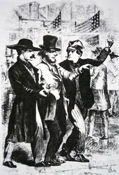 Egy szavazó leitatása, hogy befolyásolják a szavazatát az 1864-es választásokon (metszet)