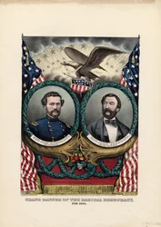 A radikális demokrácia nagy zászlója, 1864, kocsma. Currier & Ives, 1864