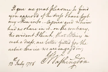 George Washington kézírása és aláírása, 1758