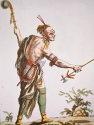 Irokéz harcos labdafejű ütővel