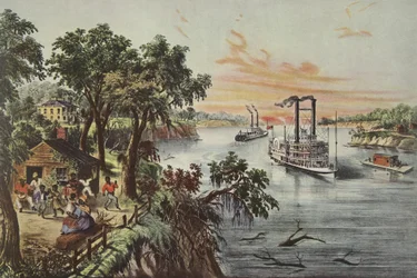 Alacsony vízszint a Mississippiben, pub. 1868, Currier & Ives (színes litó)
