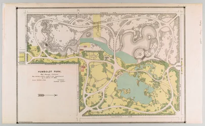 A Humboldt Park térképe, amely a park fejlesztéseit ábrázolja, Chicago, Illinois