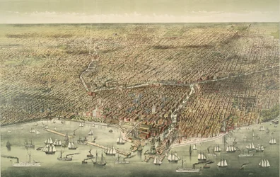 Chicago városának panorámaképe, pub. 1892 (színes litográfia)