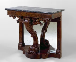 Pier Table, c. 1825-1830 (mahagóni; cseresznye, tulipánnyár, márvány, tükörüveg)
