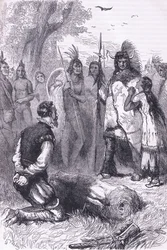Pocahontas megmenti Smith kapitány életét, illusztráció Cassell története az Egyesült Államok pubjából. készítette: Petter & Galpin 1890 körül (litho)