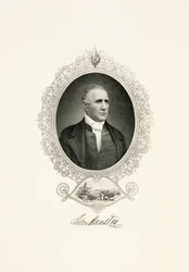 Sam Houston portréja városra néző kilátással, c. 1855-c. 1860 (acél felületű metszet szőtt papírra)