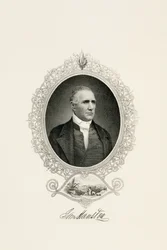 Sam Houston portréja városra néző kilátással, c. 1855-c. 1860 (acél felületű metszet szőtt papírra)