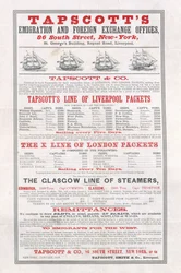 Tapscotts Emigration and Foreign Exchange Offices, New York-i plakát, 1859. január