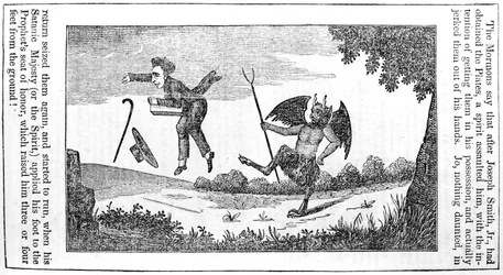 Sátán megrúgta Joseph Smitht (1805-44) az Anti-Mormon Almanach hátsó oldaláról 1842-re
