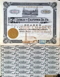 Részvényjegy a Sedalia és a Californian Oil Company számára, USA, 1901