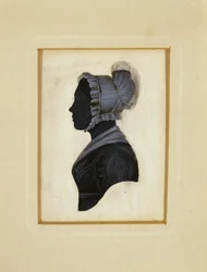 Egy hölgy sziluettje, c. 1830-1840 (fekete tinta, barna-fehér krétás körvonalazás szőtt papíron)
