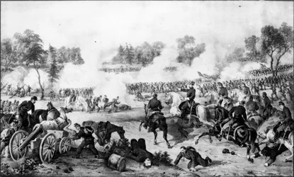 The Battle of the Wilderness, Virginia, 1864. május 5. és 6., pub. készítette: Currier und Ives (metszet) (bundw fotó)