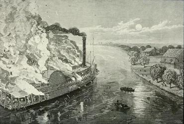 A „Robert E. Lee” égése a Mississippi-parton, Vicksburg közelében