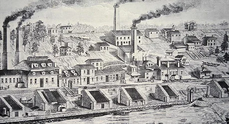 Du Pont porgyár, a Brandywine folyón (vonalmetszet)