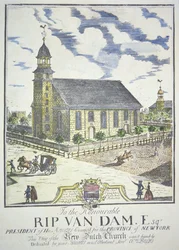 Az Új Holland Református Templom, a Nassau és a Liberty utca sarkán, New Yorkban épült 1731-ben (színes metszet)