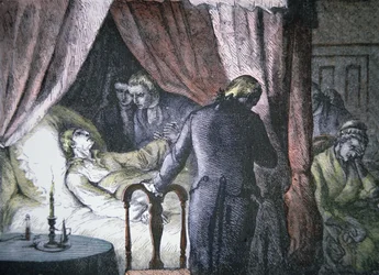 George Washington halála a virginiai Mount Vernonban (színes litó)
