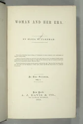 Eliza Wood Farnham (1815-64) New York-ban, 1864-ben megjelent Nők és korszaka címlapja (nyomtatott)