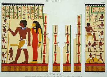 24. sír, 2. sírkamra, Gizehből, II. kötet, XV. tábla az ókori Egyiptomból, Samuel Augustus Binion, kiadva 1887-ben (színezett chromolitho)