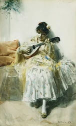 Egy spanyol lány mandolinon játszik, 1884