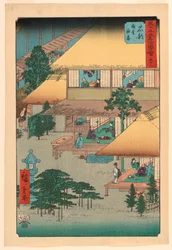 Ishibe: Vendégek a fogadóban (Isibe, ryosha tomarikyaku) a Tokaido 53 állomásai sorozatból
