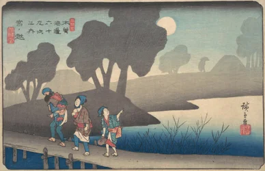 Holdfényes éjszaka Miyanokoshiban, a Kisokaido hatvankilenc állomásából, kb. 1838., kb. 1838.
