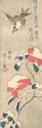 Veréb és hóval borított Camellia Tsubaki, kb. 1845., kb. 1845.