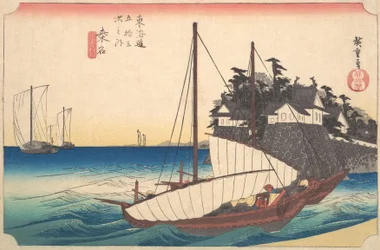 Negyvenharmadik állomás: Kuwana, Seven-Ri komp a kikötőben, a Fifty-Three Stati..., kb. 1833-34.