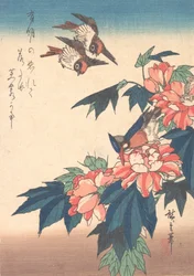 Fecskék és jégmadár rózsa mályvával, kb. 1838., kb. 1838.