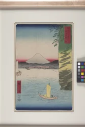 Cseresznyevirágzás Honmokuban, Musashi tartományban (Musashi Honmoku No Hana) (színes fatömbnyomat)