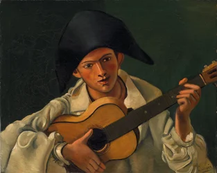 Harlekin mellszobor gitárral