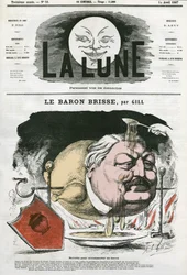 Brisse báró (1813-1876) francia gasztronómiai újságíró portréja. Gill rajzfilmje a „The Moon”-ban, április 14
