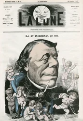 Doktor Ricord francia orvos portréja. Gill rajzfilmje a „La Lune”-ban, október 20