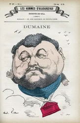 Dumaine, a 19. századi francia művész portréja. Gill karikatúrája, Párizs.