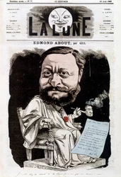 Edmond About francia író (1828-1885) portréja. In La lune, 1867.08.25. Gill karikatúrája.