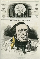 Ernest Picard (1821-1877) francia újságíró és jogász portréja. Gill rajzfilmje a „La Lune”-ban, július 21