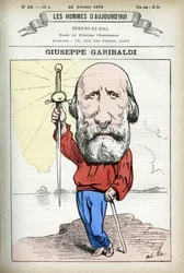 Giuseppe Garibaldi (1807-1882) olasz politikus portréja. Gill rajzfilmje a „Les Homme Today”, Párizsban