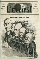 Néhány ügyvéd, Emmanuel Arago (1812-1896), Leon Gambetta (1838-1882), Jules Grevy (1807-1891), Laurier és Adolphe Cremieux (1796-1880). Borító a Gill „” L