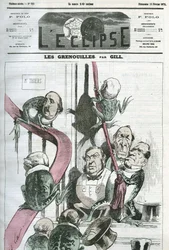 A békák, egy karikatúra Thiers elnök kormányának politikusairól békában. Borító a Gill „” L
