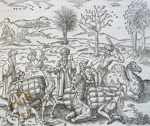 Arab kereskedők Szíriában, metszet az Egyetemes Kozmológiából, Andre Thevet (1504-1592)