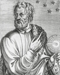 Kolumbusz Kristóf (1451-1506) olasz navigátor portréja, metszet A híres férfiak igaz portréi és élete című könyvéből