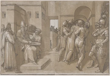 Pilátus a bal oldalon kezet mosott a lepedő bal oldalán, 1585.