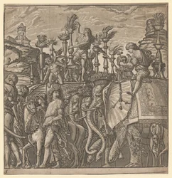 aJulius Caesar diadala: Fáklyát hordozó elefántok