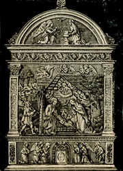 Betlehem, Andrea della Robbia terrakotta oltárképe, a Szent Klára templomból, Sansepolcro Polgári Múzeumból, Toszkána, Olaszország, fametszet a Le cento citta d