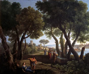 Táj nőkkel a kútnál, Andrea Locatelli (1695-1741), olaj, vászon, 61x73 cm.