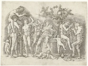 Bacchanal szatírokkal és bacchante-okkal a borprésben